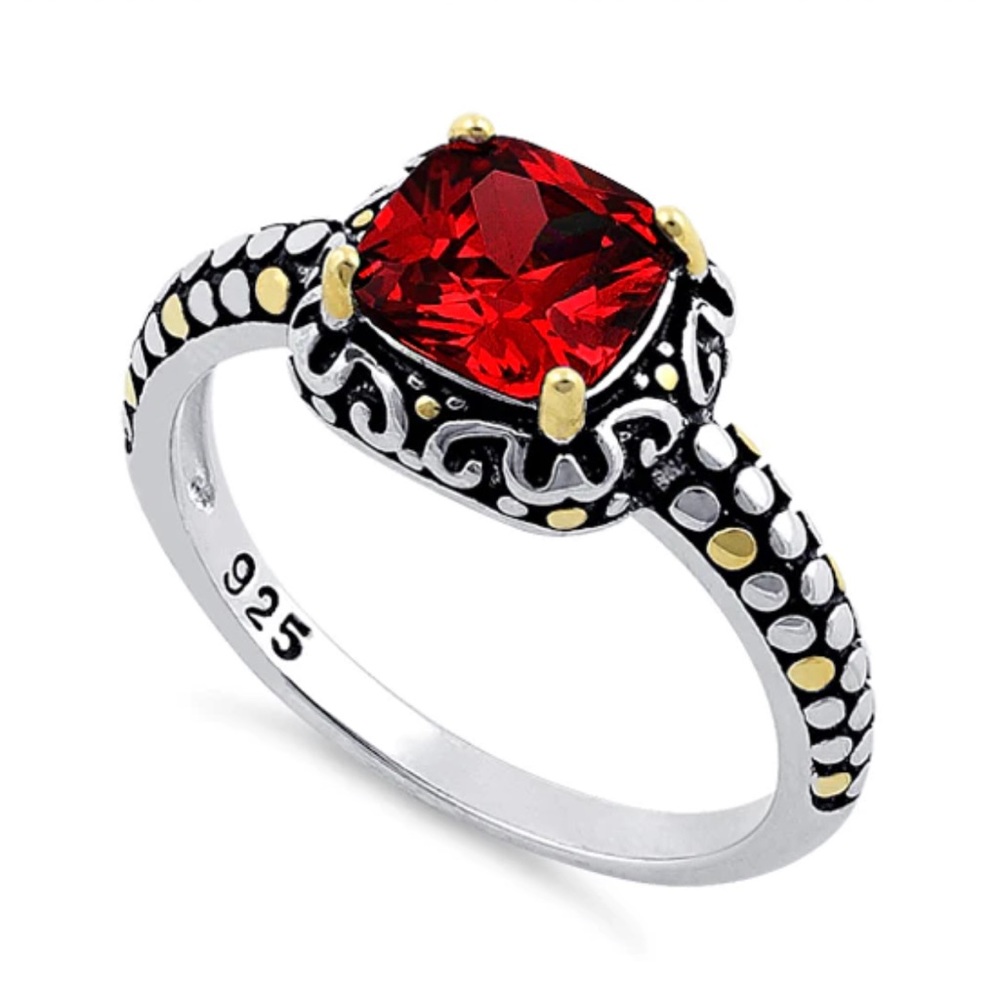 NEW Silver Red CZ Ring